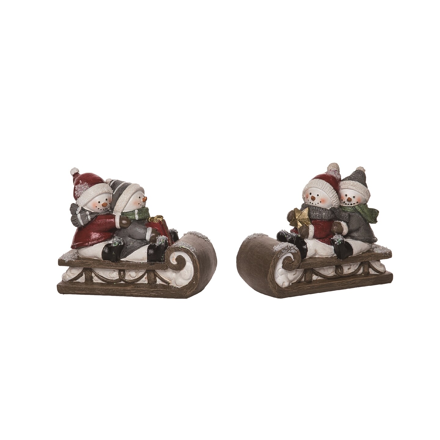 Resin Quilted Snowman Sledding Figurine Set of Two Christmas Decor ...