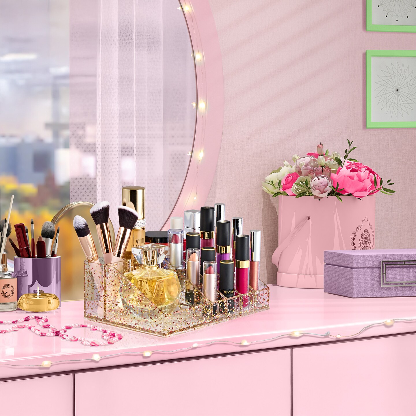 Sorbus 16 Slot Glitter Acrylic Makeup Organizer for Vanity and Bathroom