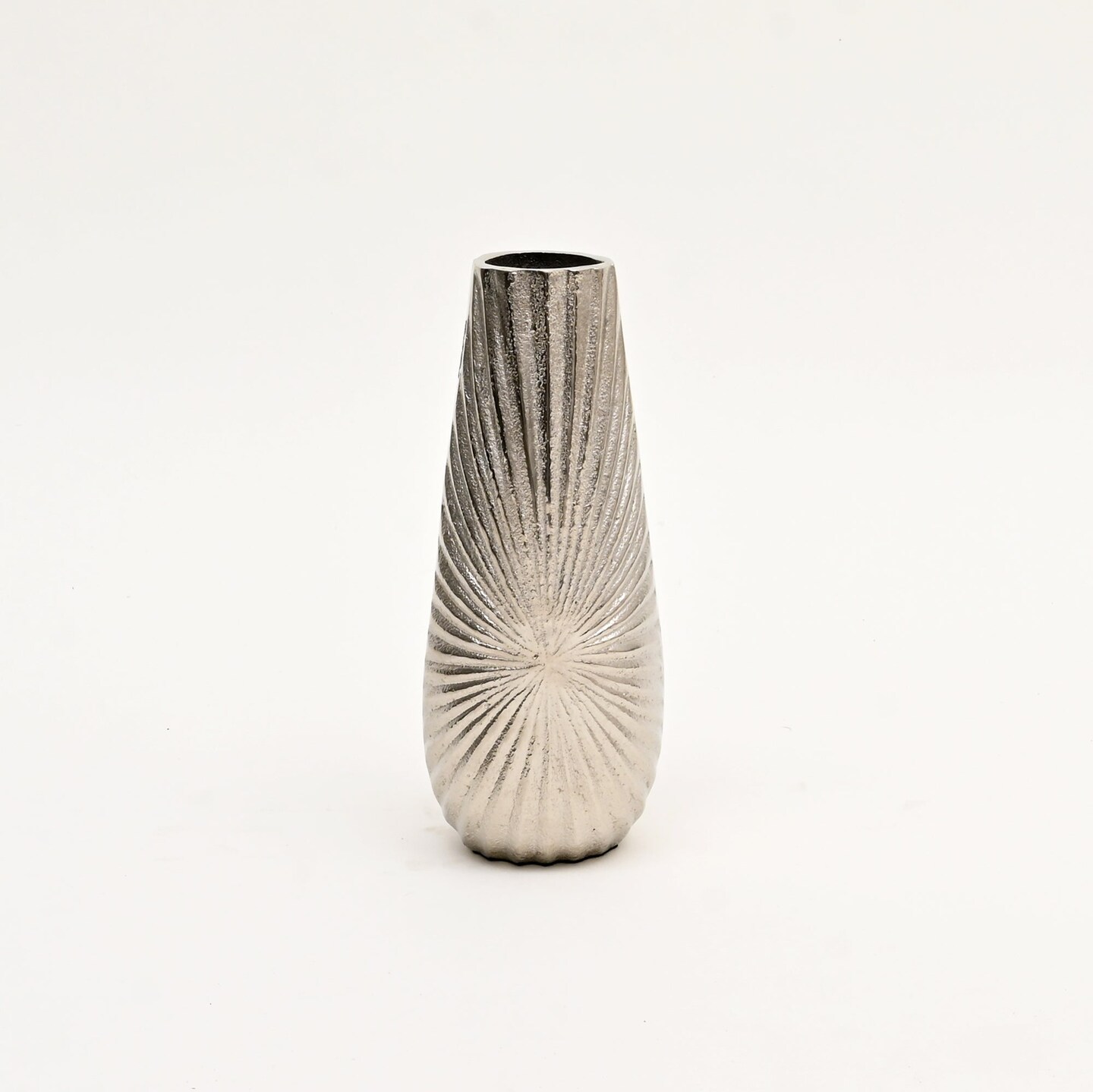 Decorative Wave Tall Aluminum Vase – 5X4X12" Nickel Finished Table Accent