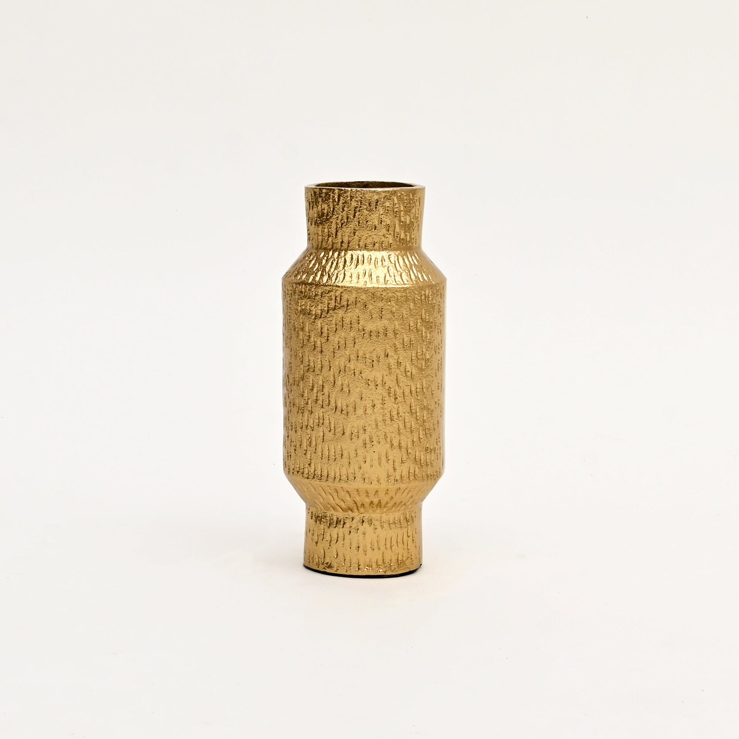 Decorative Gold Mosaic Pattern Cylinders Aluminum Vases &#x2013; Set of 3 Gold Polished Table Accents