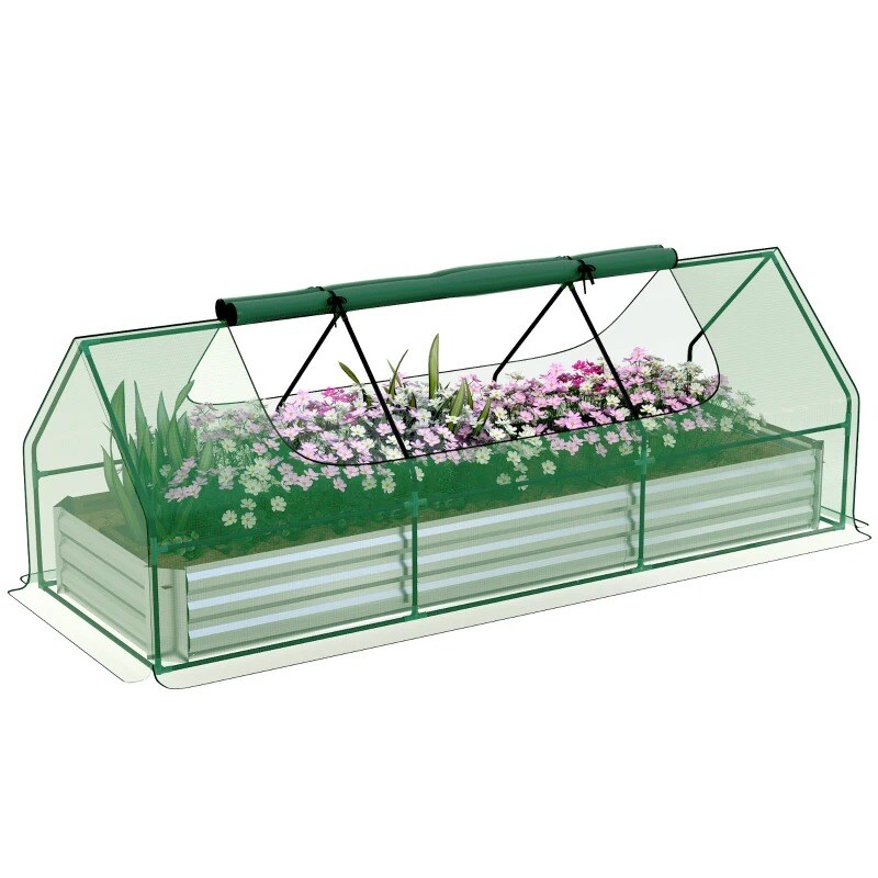 8.6ft Galvanized Raised Garden Bed with Mini Greenhouse Cover