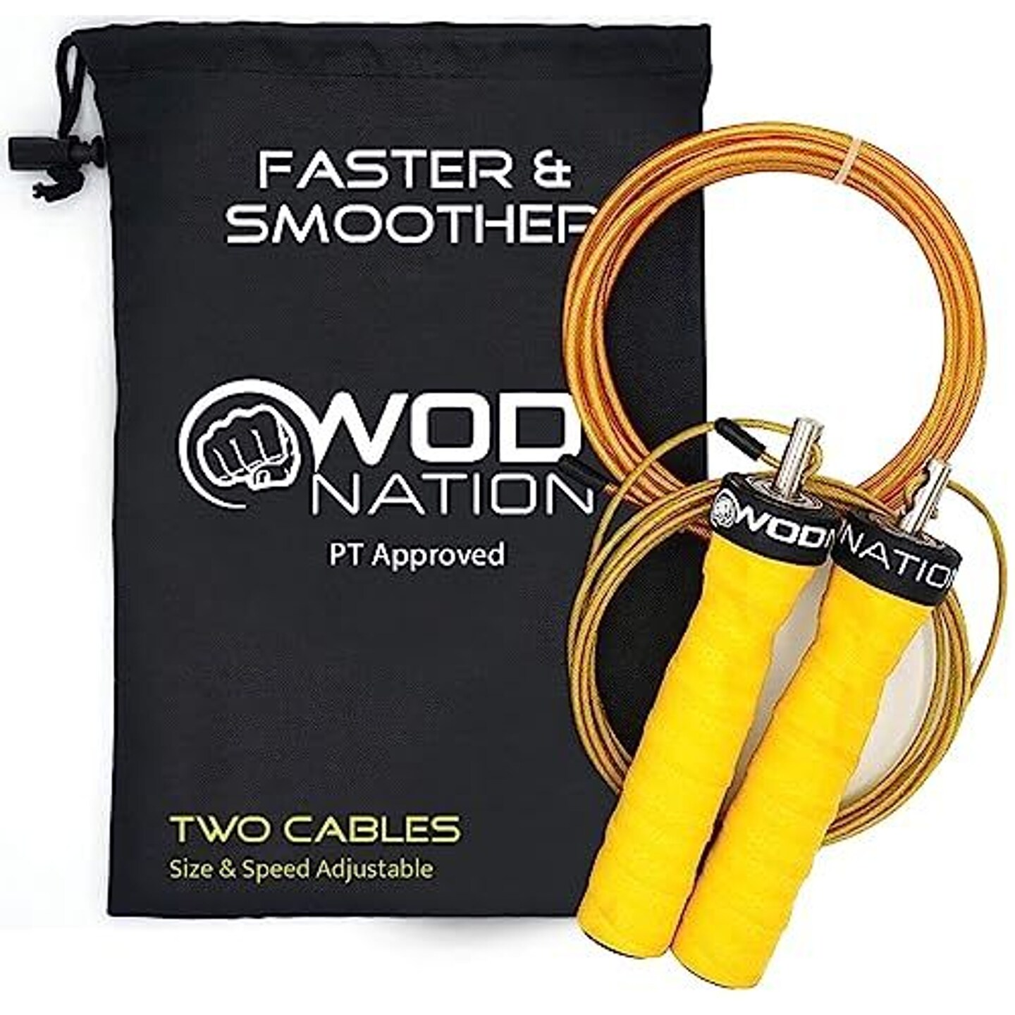 WOD Nation Attack Speed Jump Rope : Adjustable Jumping Ropes : Unique Two Cable Skipping Workout System : One Thick and One Light 11 Foot Cable : Fits Men and Women