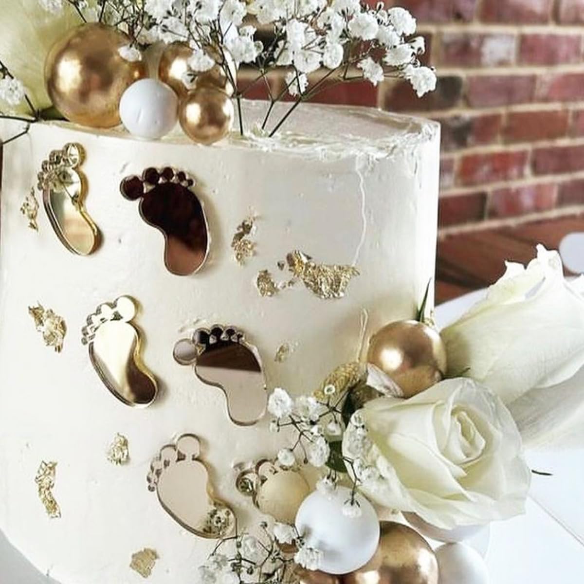3 Pairs Baby Feet Cake Decoration, Gold Acrylic Welcome Baby Feet Cake Topper for Baby Shower Gender Reveal Birthday Party Supplies