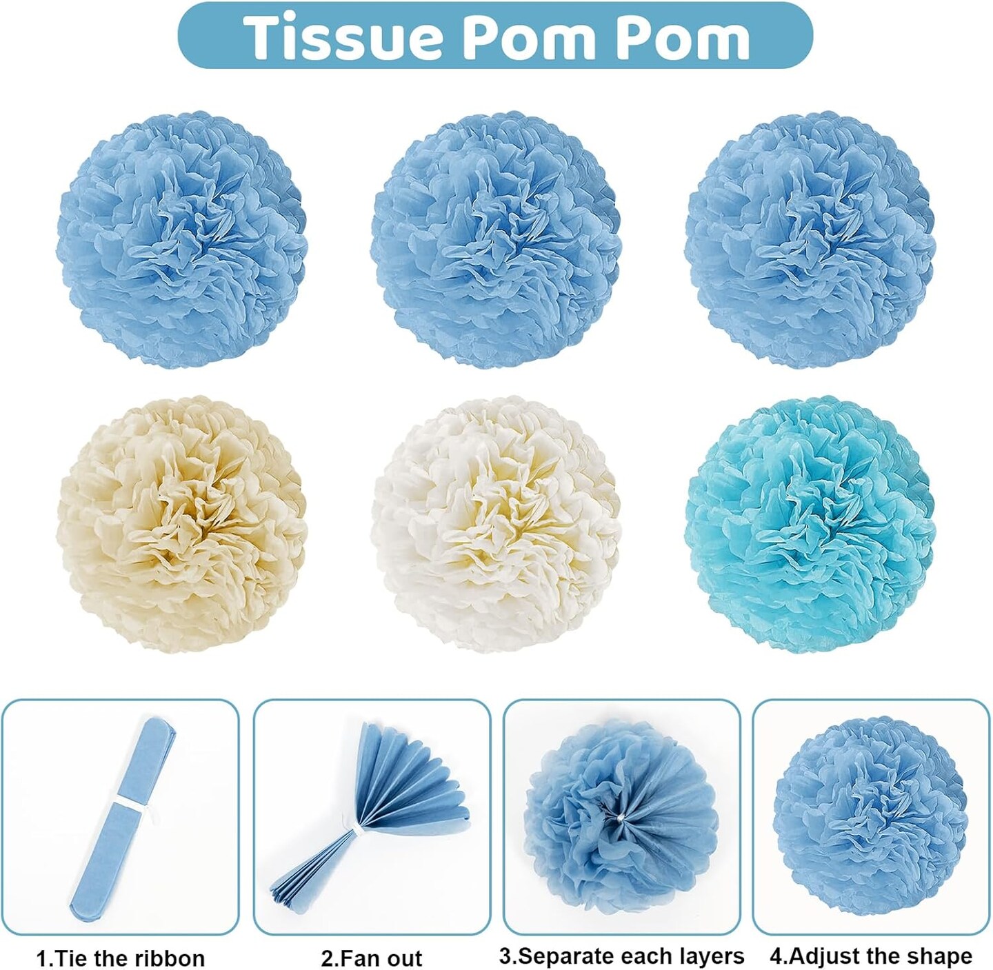 Dusty Blue Baby Shower Decorations for Boy with Welcome Baby Banner Baby Boy Letter Blue Champagne Sand Foil Balloons Fringe Curtains Paper Pom Poms for Boho Baby Shower Gender Reveal Party Supplies