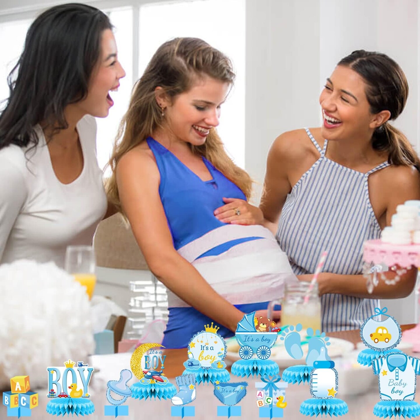 13 Pcs Centerpieces for Tables boy Honeycomb Centerpieces Baby Shower Decorations&#xFF0C;It&#x27;s a boy party supplies&#xFF0C;Gender Reveal boy Baby Shower Centerpiece for Baby boys Party Birthday Tables Decorations