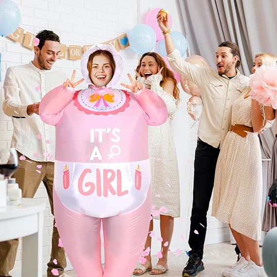 2 Pcs Inflatable Baby Costume for Adults Blow up Gender Reveal Baby Costume Suit for shower party