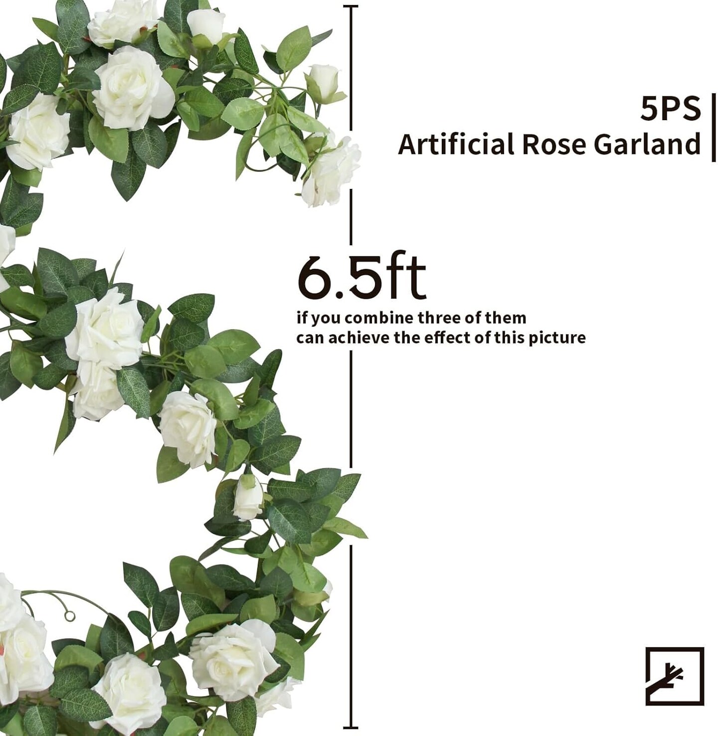 5Pcs 32.5FT White Flower Spring Garland Fake Vines Faux Artificial Floral Garland for Wedding Decortions Hanging Rose