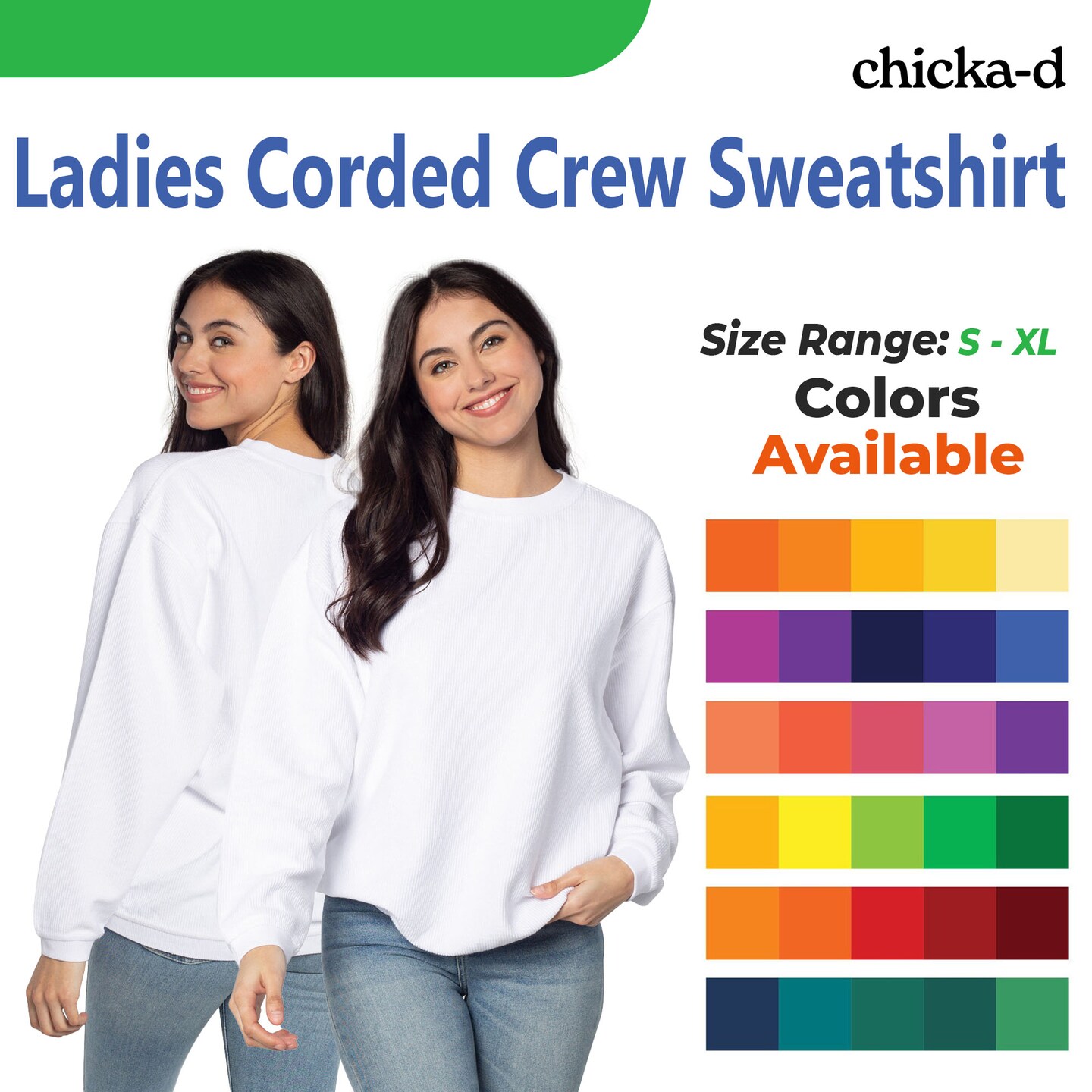 Chicka-d&#xAE; Ladies Corded Crew Sweatshirt