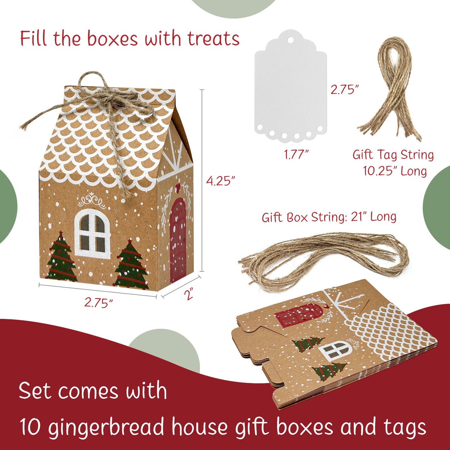 Wrapables Christmas DIY Advent Calendar Countdown Gingerbread House Gift Boxes with Gift Tags for Cookies, Candies, Treats (Set of 10)