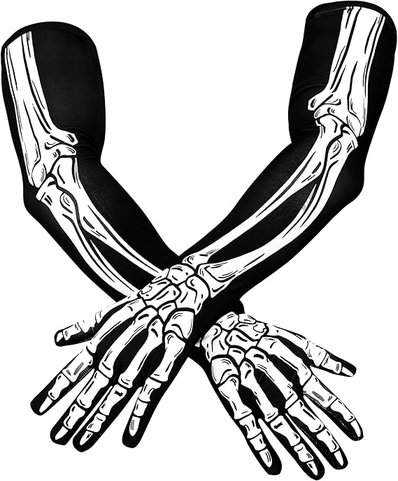 Halloween Skeleton Arm Length Gloves for Adult, Bone Skull Gloves for Women Men for Halloween Cosplay Parties