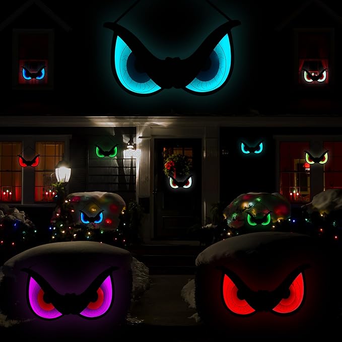 Spooky Eyes Lights, 20 Inch Large Wooden Halloween Window Eye Lights with 7 Color Modes and USB/Battery Operated for Home, Wall, Window, Trees Halloween D&#xE9;cor, Style A