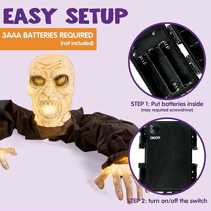 Groundbreaker, Outside Halloween Light Up Zombies Decor, Halloween Groundbreaker Lighted Decorations, Scary Zombie Prop for Graveyard Lawn Yard Haunted House