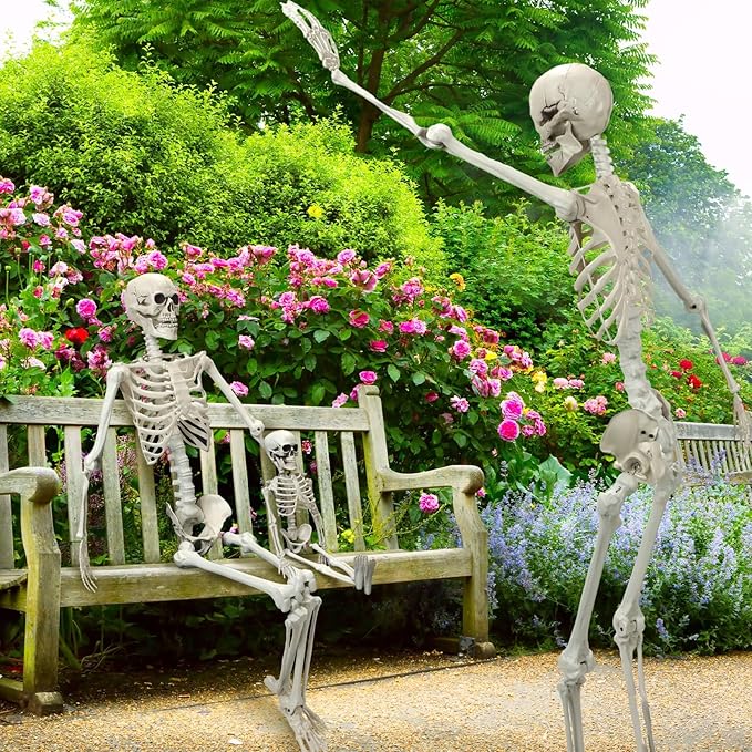 4 Pcs Giant Halloween Skeletons Life Size Decoration 6ft 5.4ft 1.3ft Poseable Skeleton Full Body Plastic Halloween Bones Haunted House Props Outdoor Yard Garden Creepy Halloween Decoration