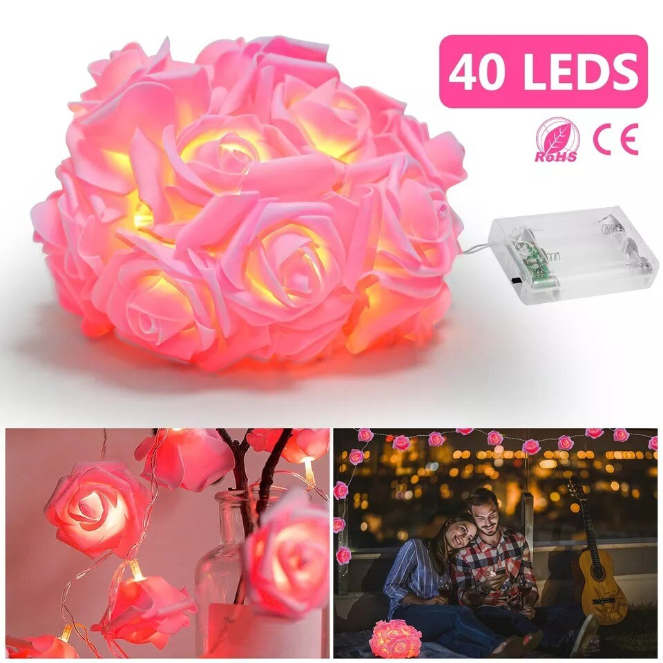 2 Packs 20 LED Rose Flower String Lights 10ft Battery Operated Decorative Light