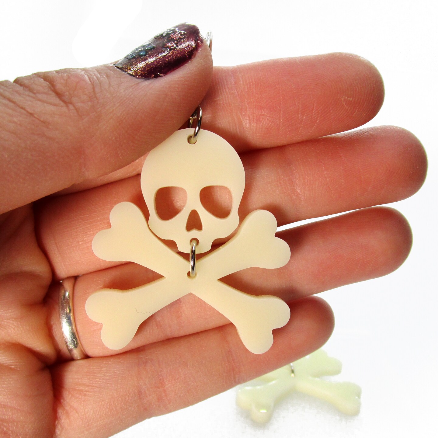 thumbnail image 2 of Bluebubble Funky Silver Pirate Flag Earrings - Skull & Cross Bones Dangle, Kitsch Retro Style 2 of 6