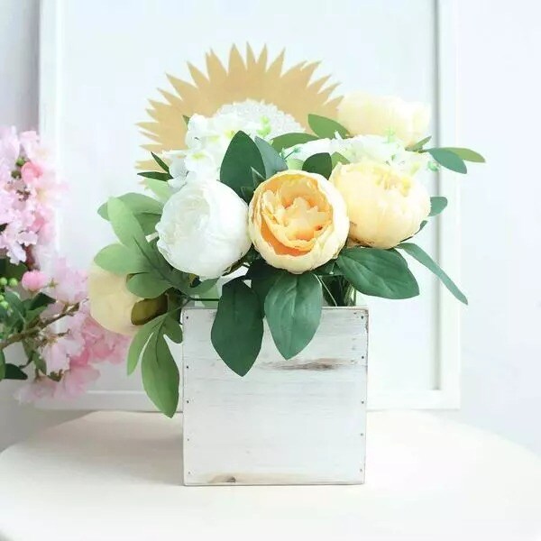 4 pcs 6&#x22; Natural Whitewashed Wood Square Plant Holder Boxes Centerpieces Party