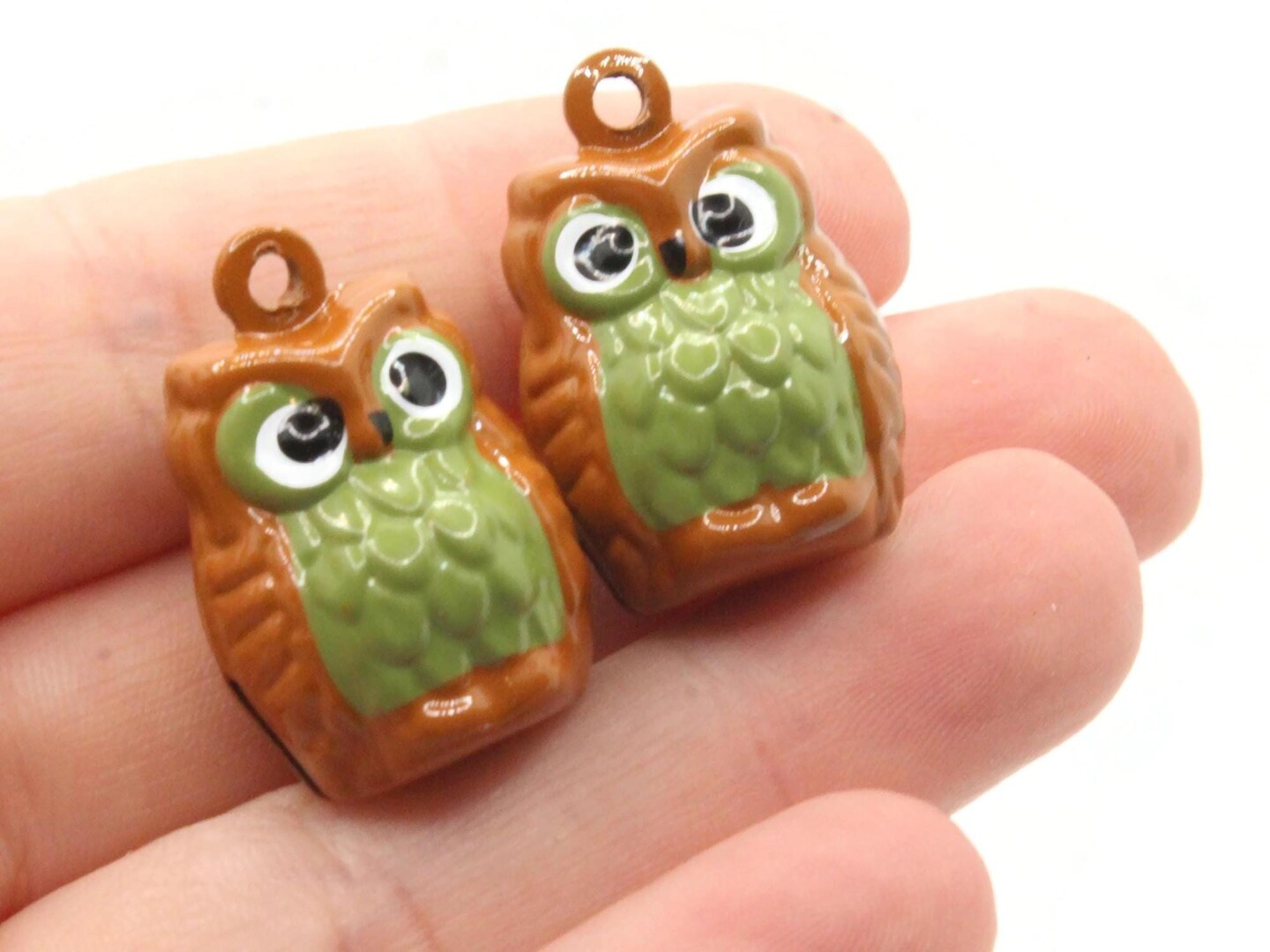 2 26mm Brown Owl Brass Bell Charms
