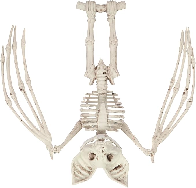 Halloween Bat Skeleton, 11&#x22; Halloween Animal Skeleton, Horrible Bat Skeleton Simulation Bat Model Vivid Bat Skeleton with Moveable Jaw and Wing for Yard Garden Lawn