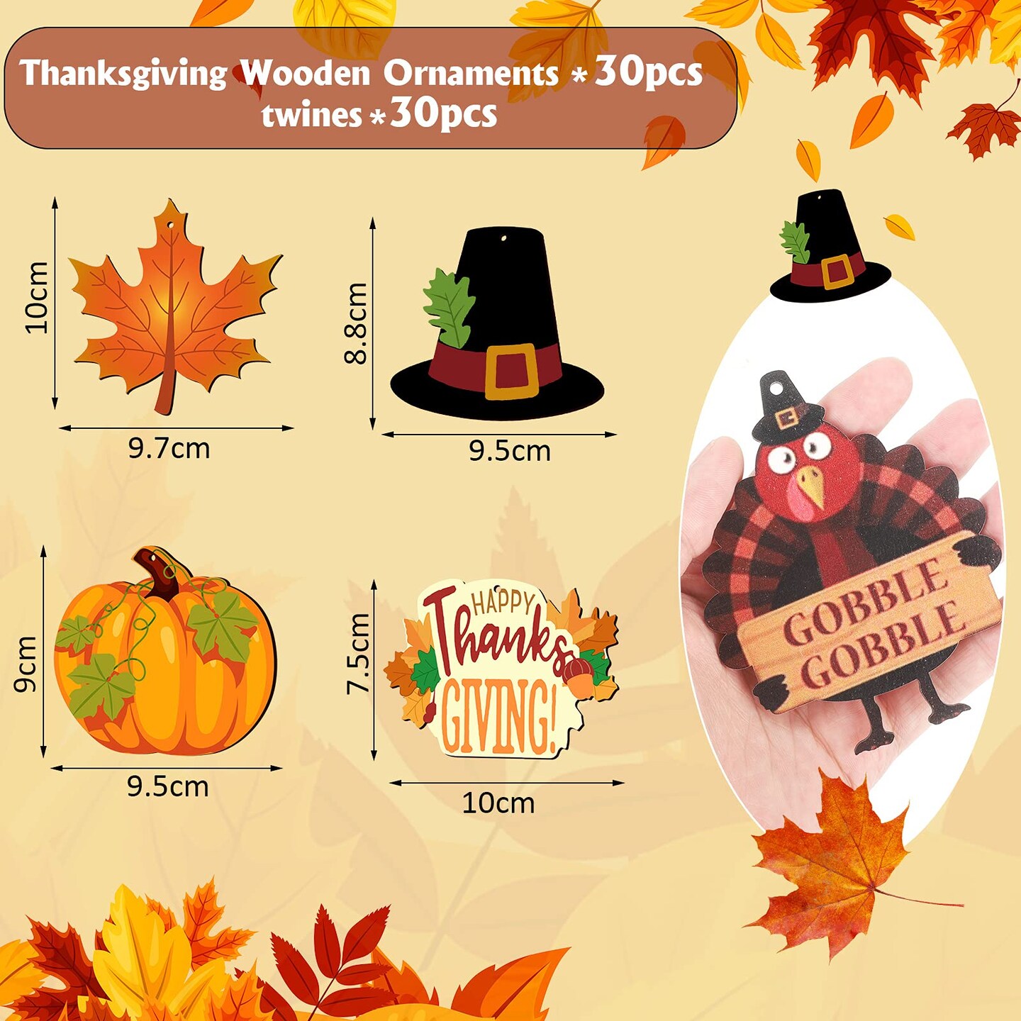 30 Pieces Fall Thanksgiving Wooden Ornaments Thanksgiving Pumpkin Cutouts Fall Mix Colorful Cutouts Turkey Maple Leaves Acorn Wooden Ornament Fall Hanging Ceiling