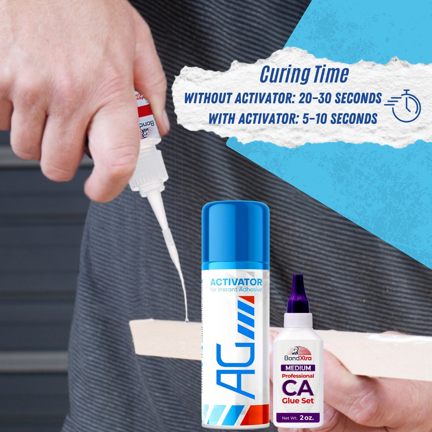 BONDXTRA CA Glue Medium Viscosity 2 oz with Activator Spray Set – Medium Cyanoacrylate Super Glue for Woodworking, Craft, Hobby & DIY Projects