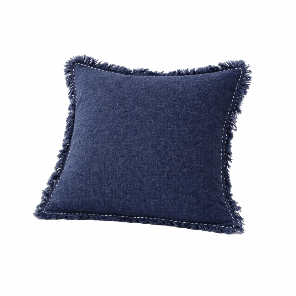 Stonewashed Linen Throw Pillow with Handworked Edges & Fringe - 22" x 22"