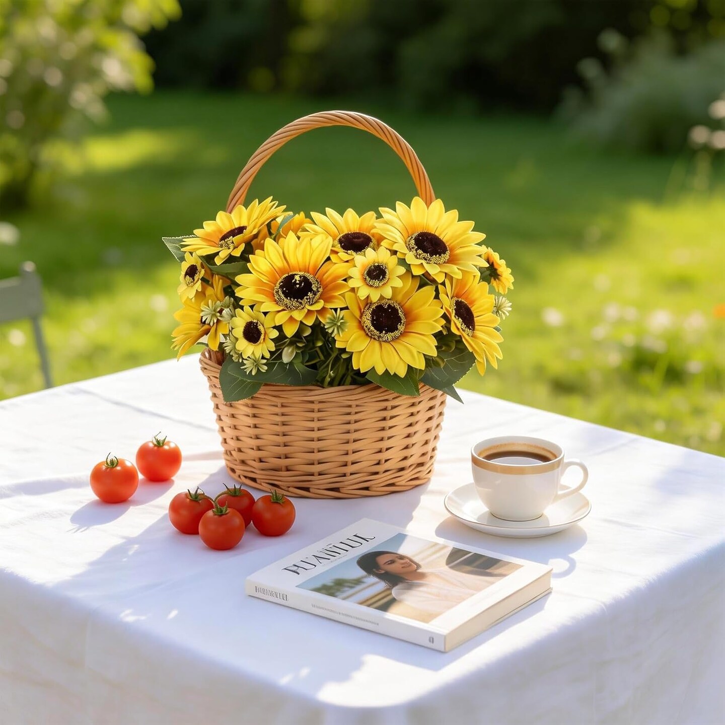 Spring Tabletop Decor – 2 Pack 12’’ Artificial Sunflower Bouquets with Daisies & Green Leaves, Faux Flowers for DIY Home, Office & Farmhouse Décor