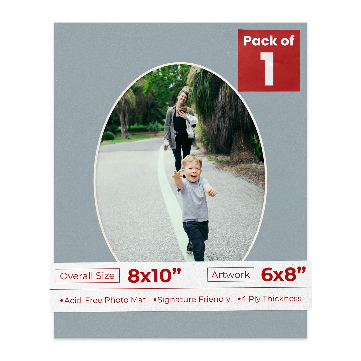 Metallic Silver Mat Board for 8x10 Frames - Oval Opening for 6x8 Photos