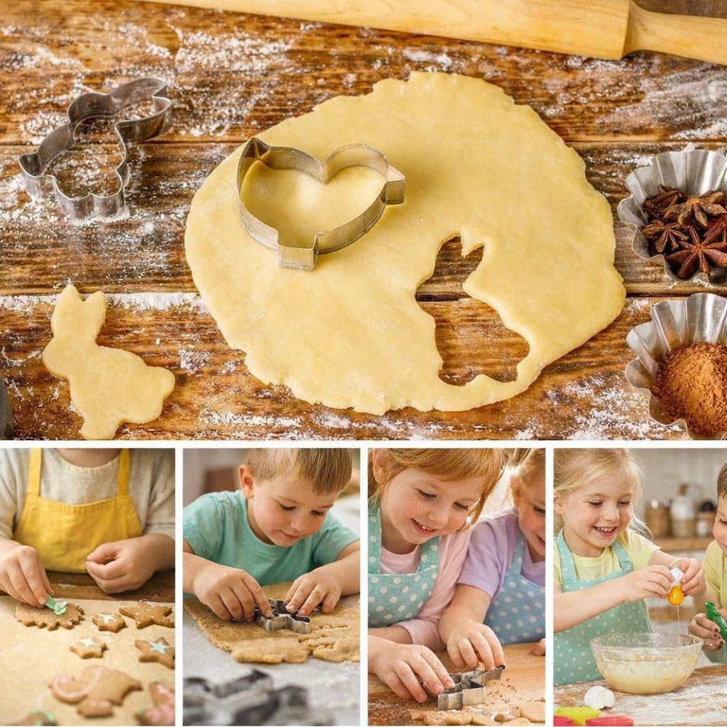 10-Piece Easter Cookie Cutter Set – Stainless Steel Bunny, Egg & Chick Shapes for Cookies, Biscuit, Fondant & Dough