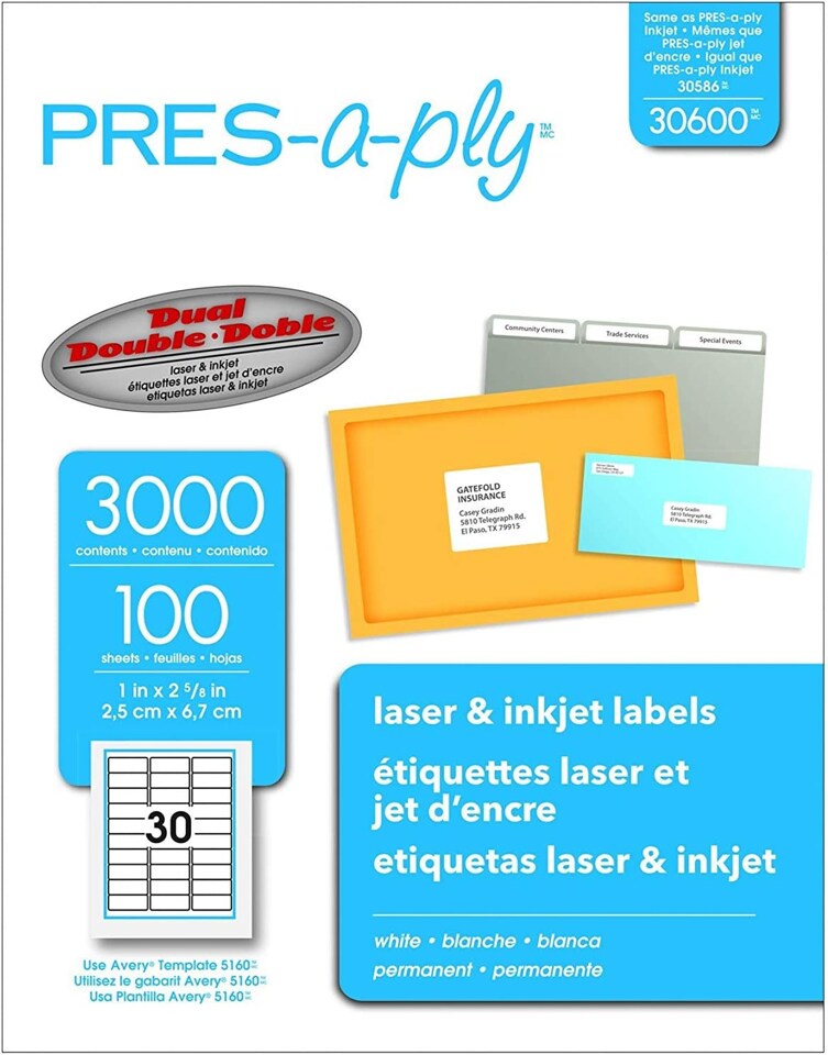 Address Labels 1" x 2-5/8" White – 3000 Pack Laser & Inkjet Printable Mailing Labels, 100 Sheets, 30 Labels Per Sheet