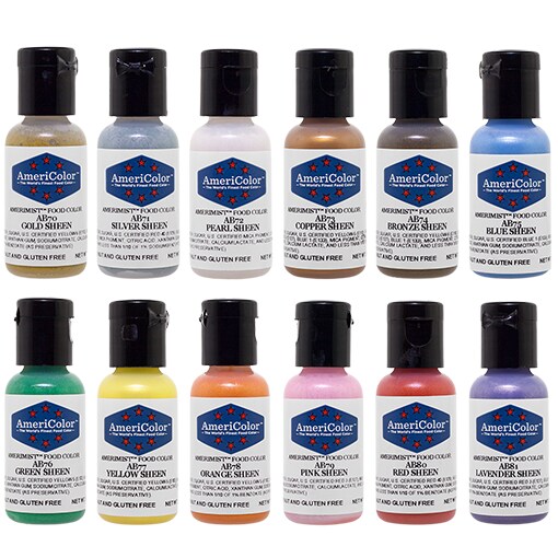 AmeriColor, 12 Color Sheen Kit, .65 Ounce, AmeriMist Airbrush Food Coloring