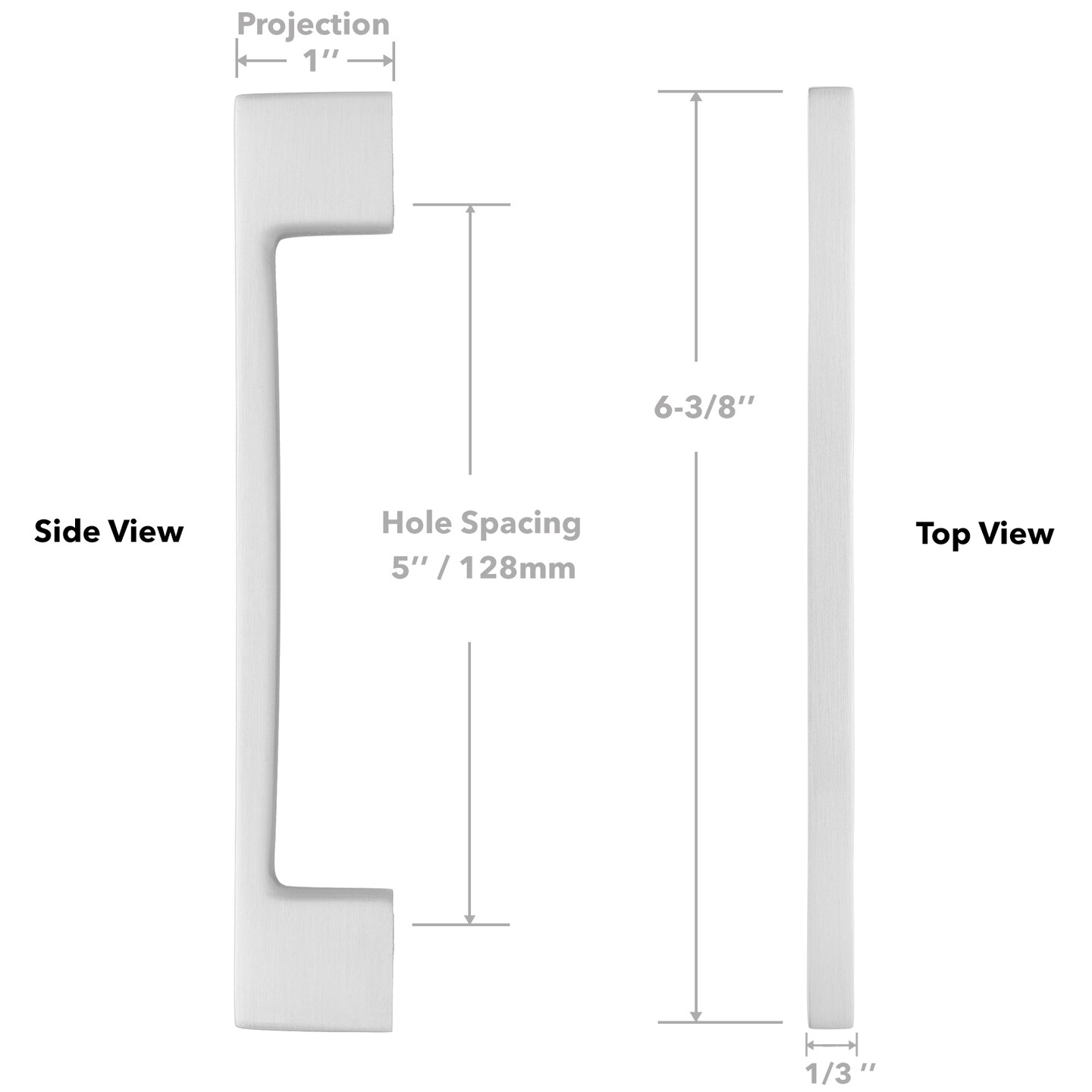 Cauldham Solid Kitchen Cabinet Pulls Handles (5&#x22; Hole Centers) - Modern Thin Profile Drawer/Door Hardware - Style M255 - Satin Nickel