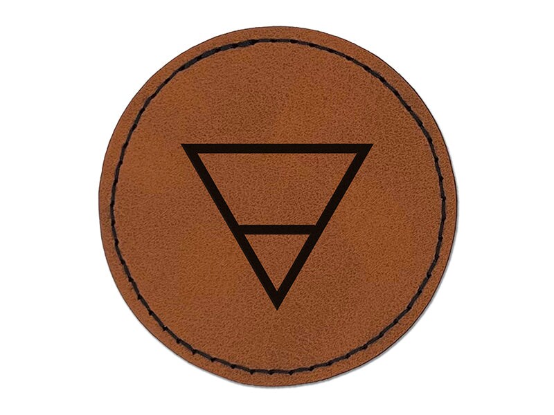 Triangle Witch Symbol Earth Wicca Element Round Iron-On Engraved Faux Leather Patch Applique - 2.5&#x22;