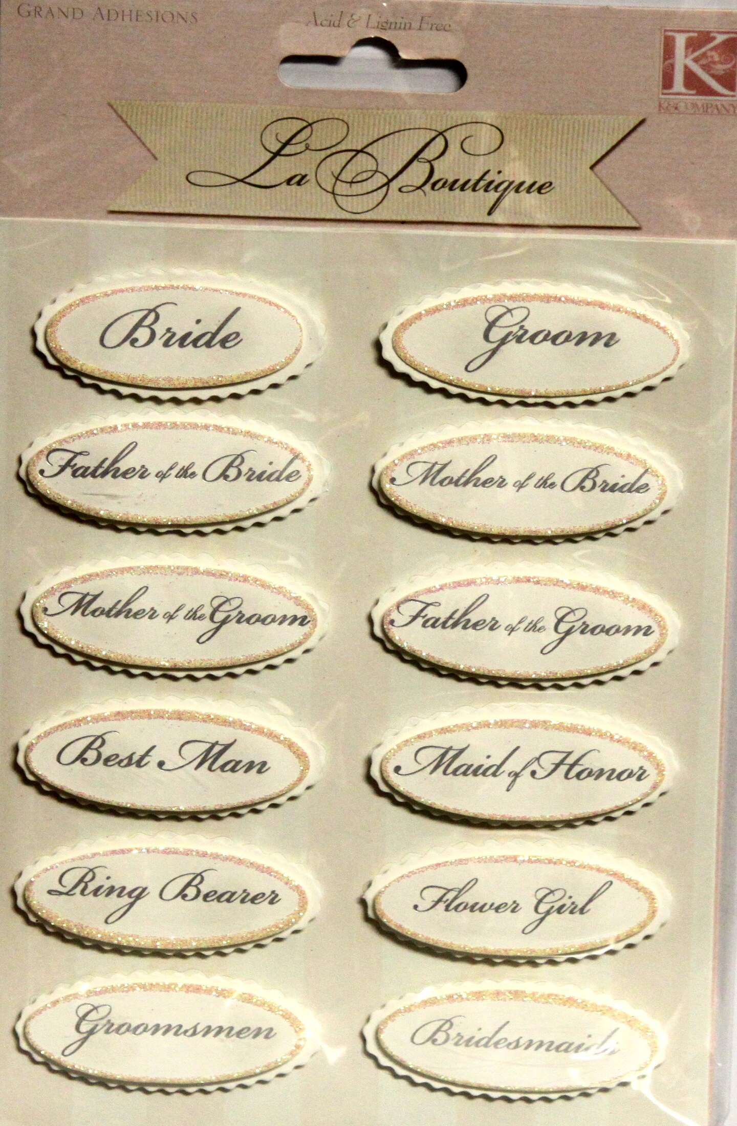 K &#x26; Company La Boutique Grand Adhesions Wedding Titles Dimensional Stickers