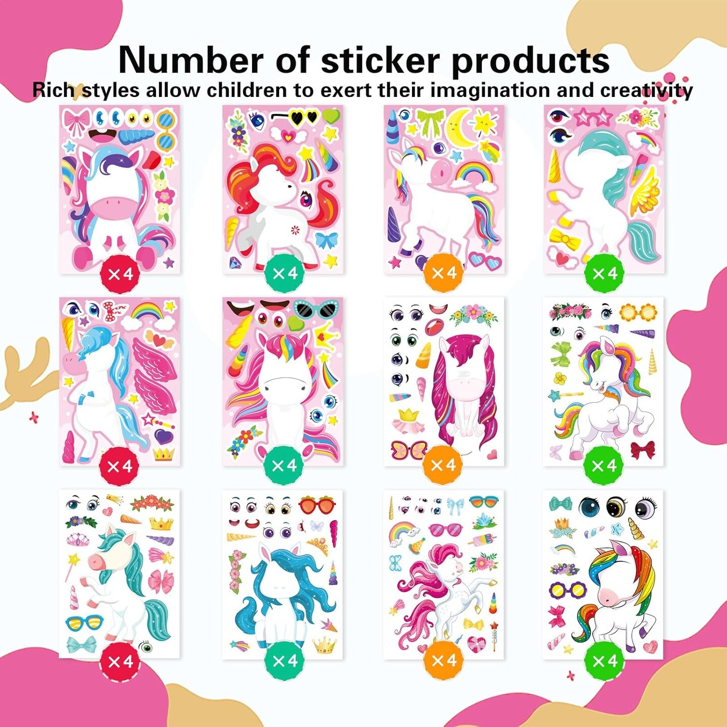 48 Sheets Make Your Own Unicorns Stickers (Unicorn) 8.26 x 6.69 x 0.35 inches