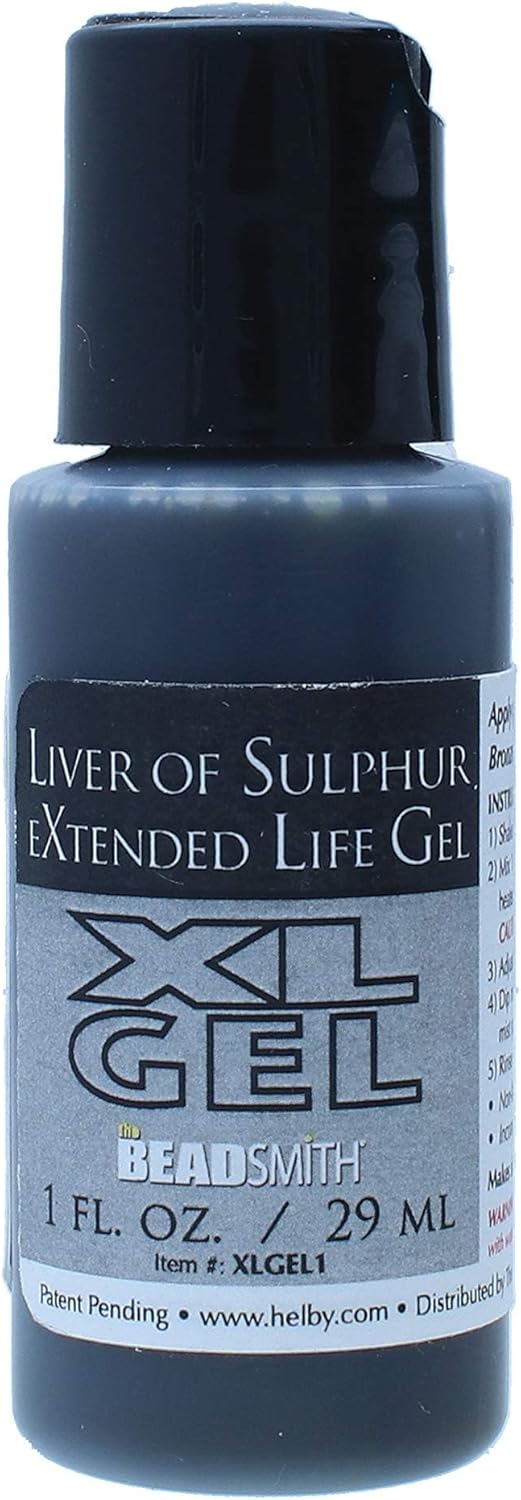 The Beadsmith XL Gel, Liver of Sulfur Extended Life Gel, 1 Fluid Ounce (29ml) Bottle, Apply a Patina Finish to Silver, Copper, and Other Metal for Oxidized Look on Art and Jewelry Projects