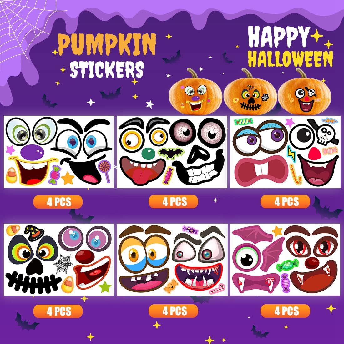 48Packs Pumpkin Stickers Decorating Kit
