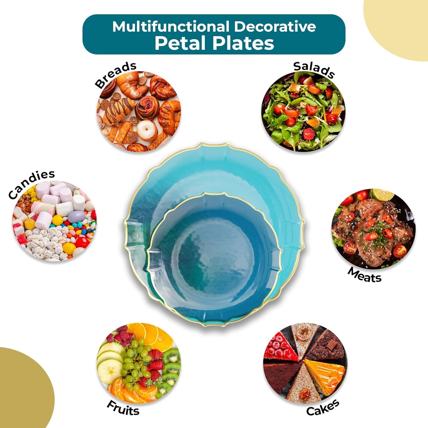 Trendables Plastic Plates for Party Fancy Plastic Dinner Plates For Guest 7.5 inch Dessert Plates &#x26; 10 Inch Thin Delicate Disposable Dinnerware Charger Plate Set