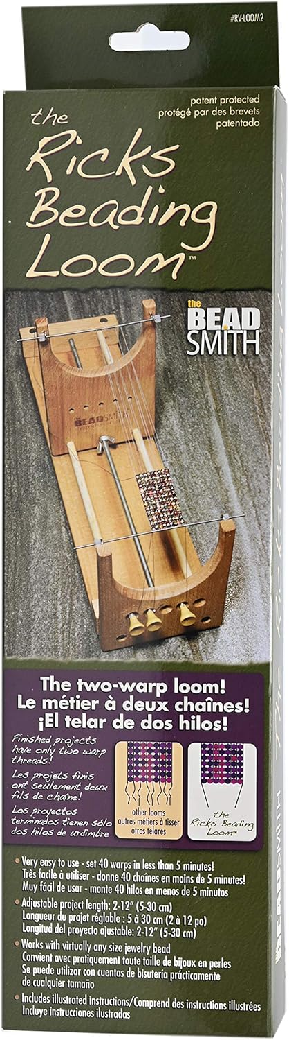 The Beadsmith Rick&#x27;s Beading Loom, Two-Warp Loom, 13.5 x 3.75 x 4.5 inches, Wooden, Illustrated Instructions Included, Easy Assembly, Use to Create Necklace and Bracelet Designs