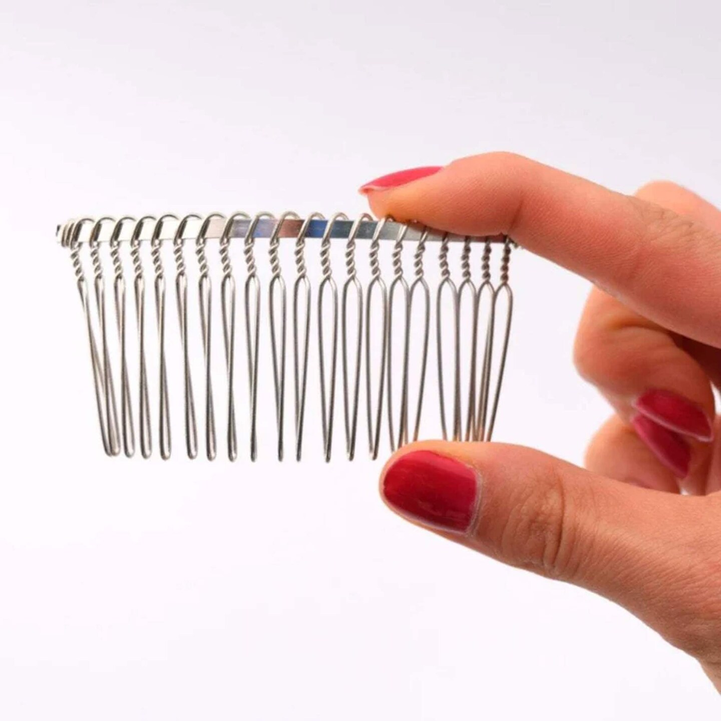 3&#x22; Curved Metal Veil Combs Silver Wire Set of 2