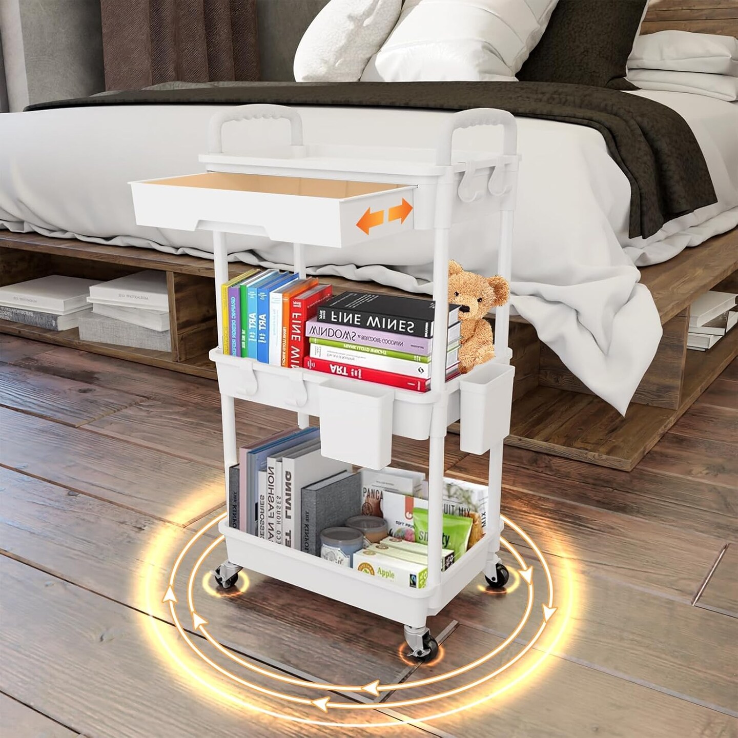 3 Tier Rolling Utility Cart with Drawer-Utility Cart Made of Multifunctional Storage Organizer