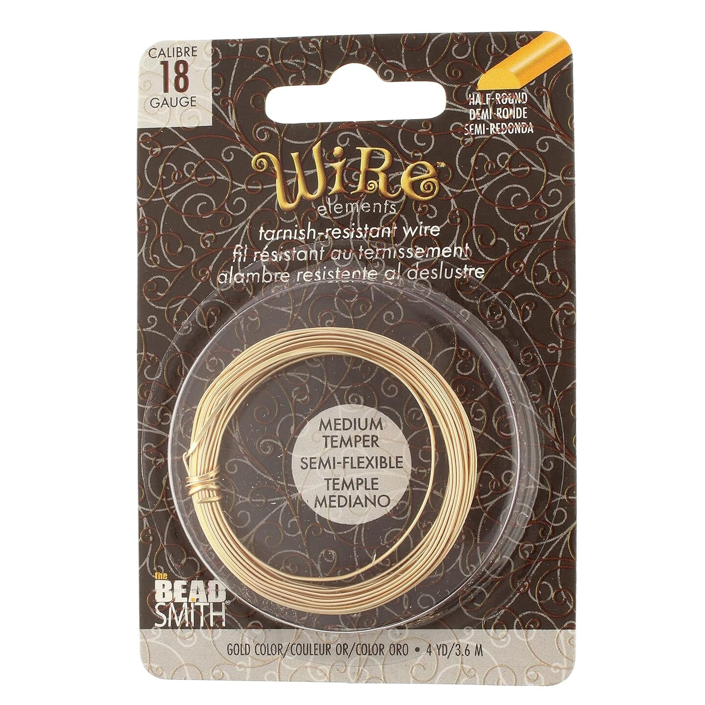 The Beadsmith Half-Round Craft Wire - Wire Elements - Medium Temper - 18 Gauge, 4 Yard Coil - Gold Color - Beading Wire Used for Jewelry Making, Wire Wrapping, and Other DIY Arts & Crafts