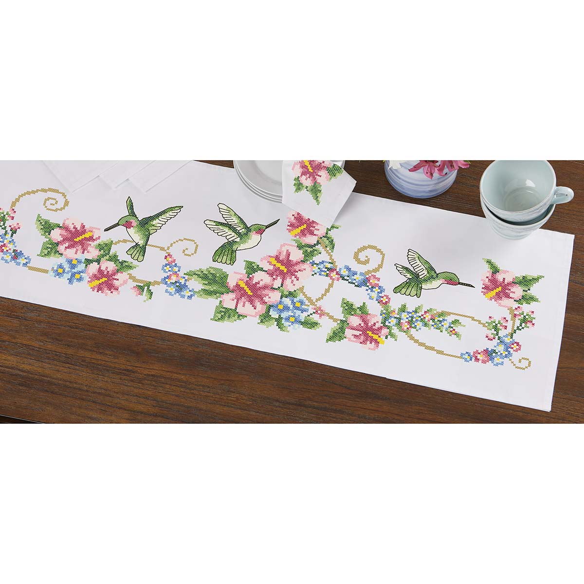 Herrschners  Hummingbird Table Runner Stamped Cross-Stitch