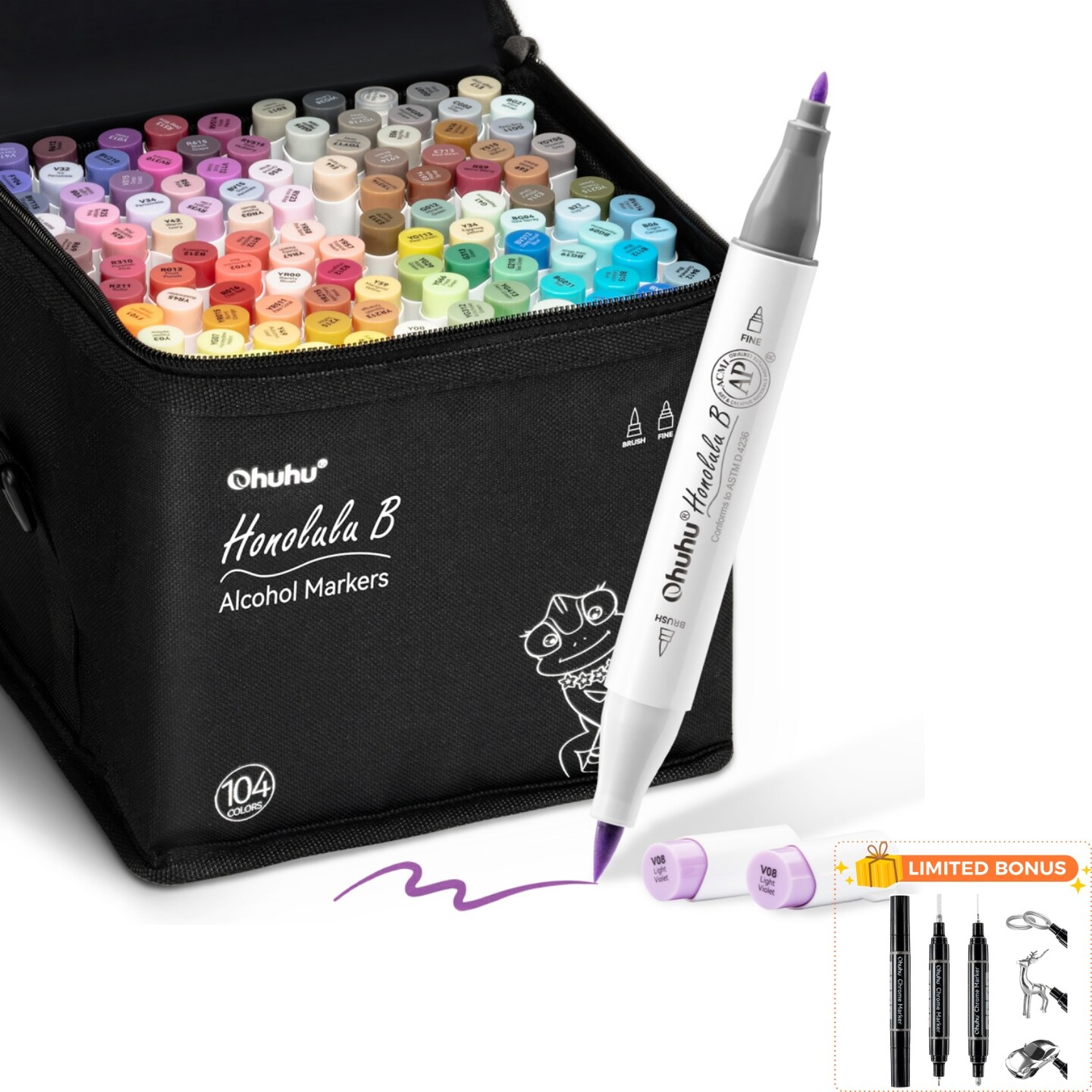 Ohuhu 104-Color Alcohol-Based Markers - Dual Tips Art Markers