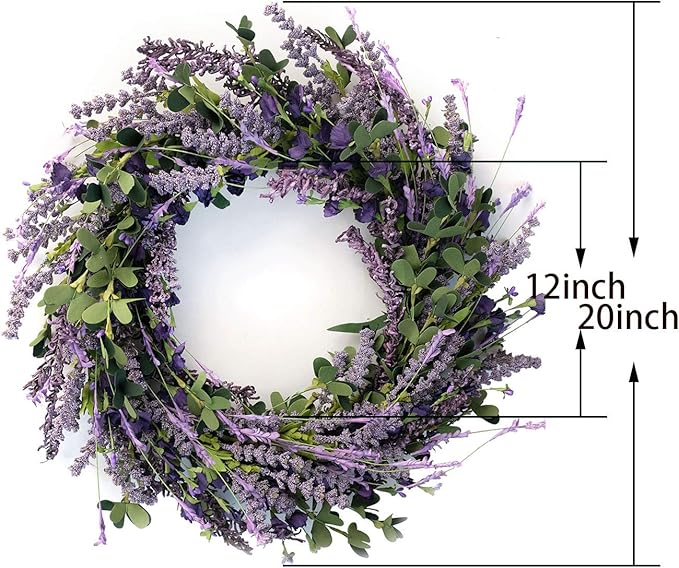 20 Inch Lavender Wreaths for Front Door Greenery Leaves Wreath for All Seasons Indoor Outdoor Floral Wreath for Wedding Party Home Decor