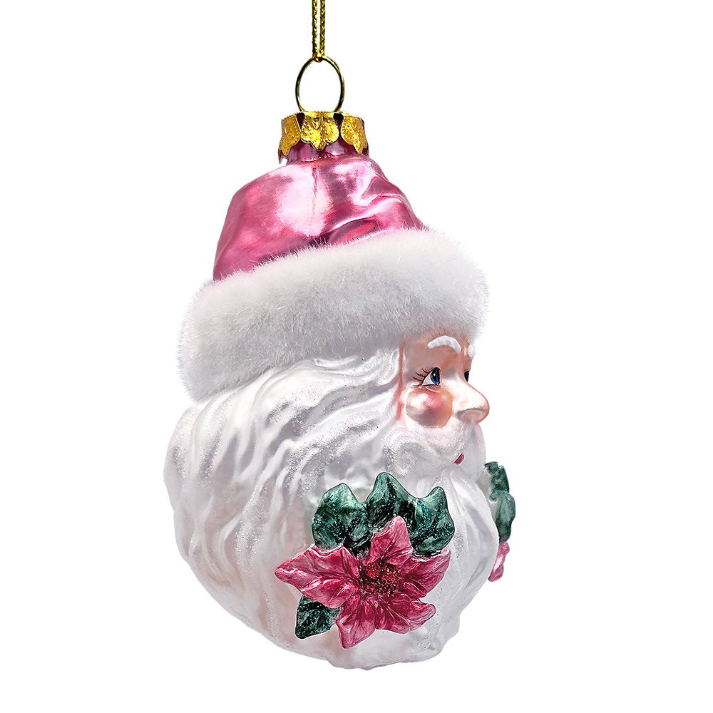 Enchanting Pink Santa Head Glass Ornament, Vintage Christmas Tree Decor