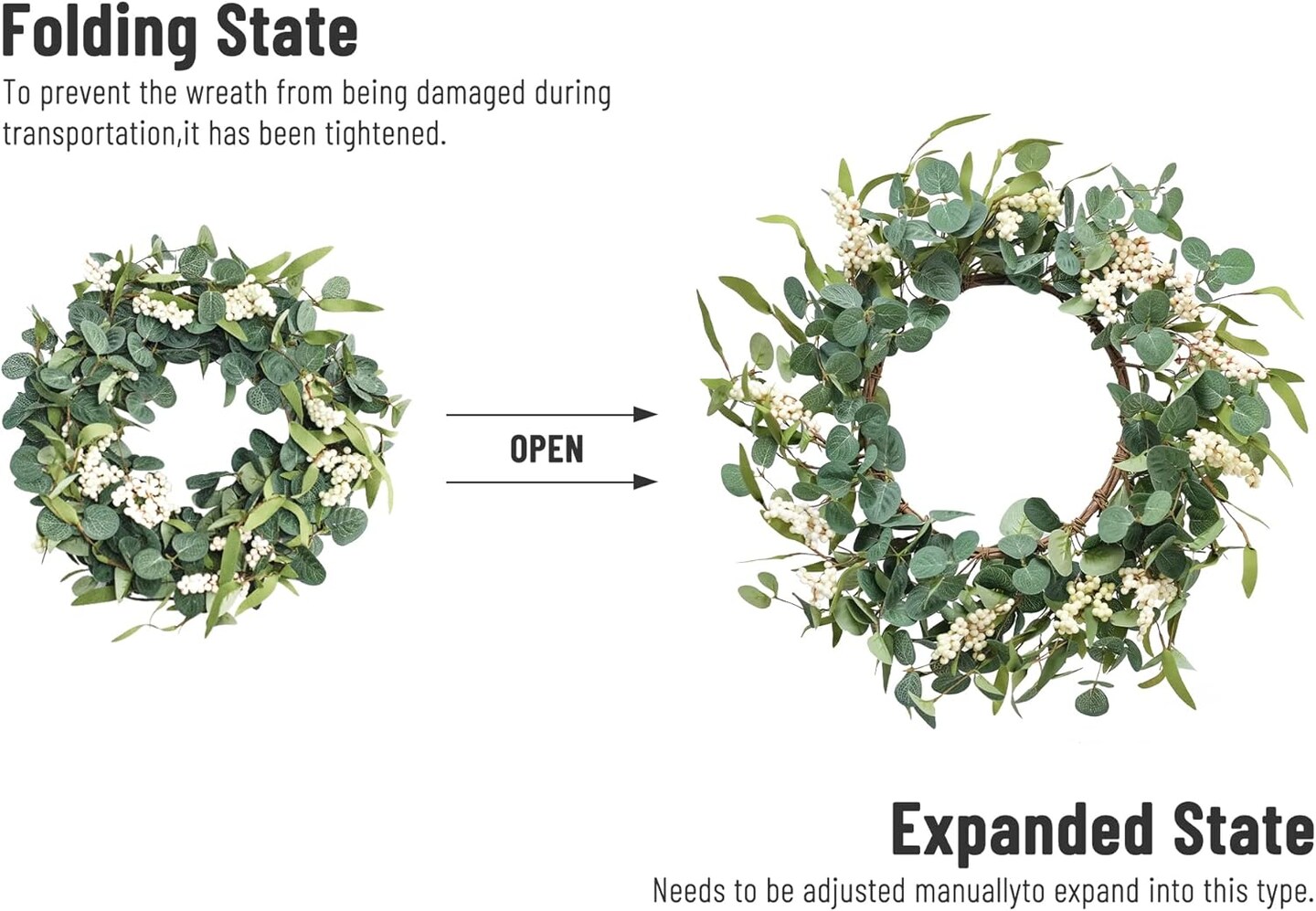 20&#x22; Lush Eucalyptus Wreath &#x2013; Elegant Greenery for Front Door, Porch &#x26; Home D&#xE9;cor