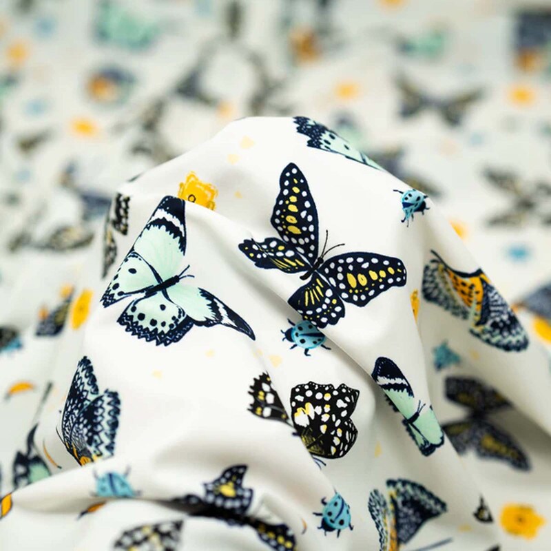 Butterflies and Ladybugs Printed Spandex Fabric