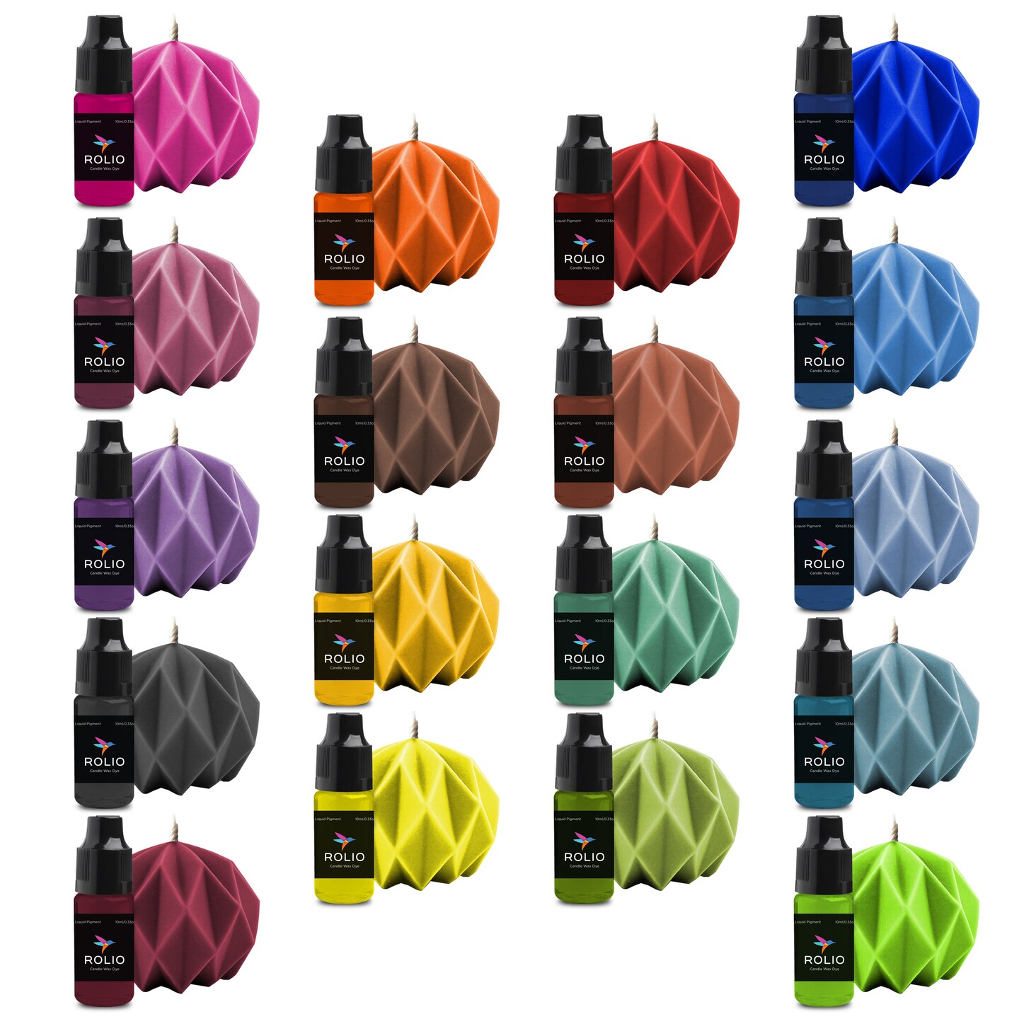 Rolio Candle Liquid Pigment Dye - 18 Solid Colors - 0.33 oz/10 ml each