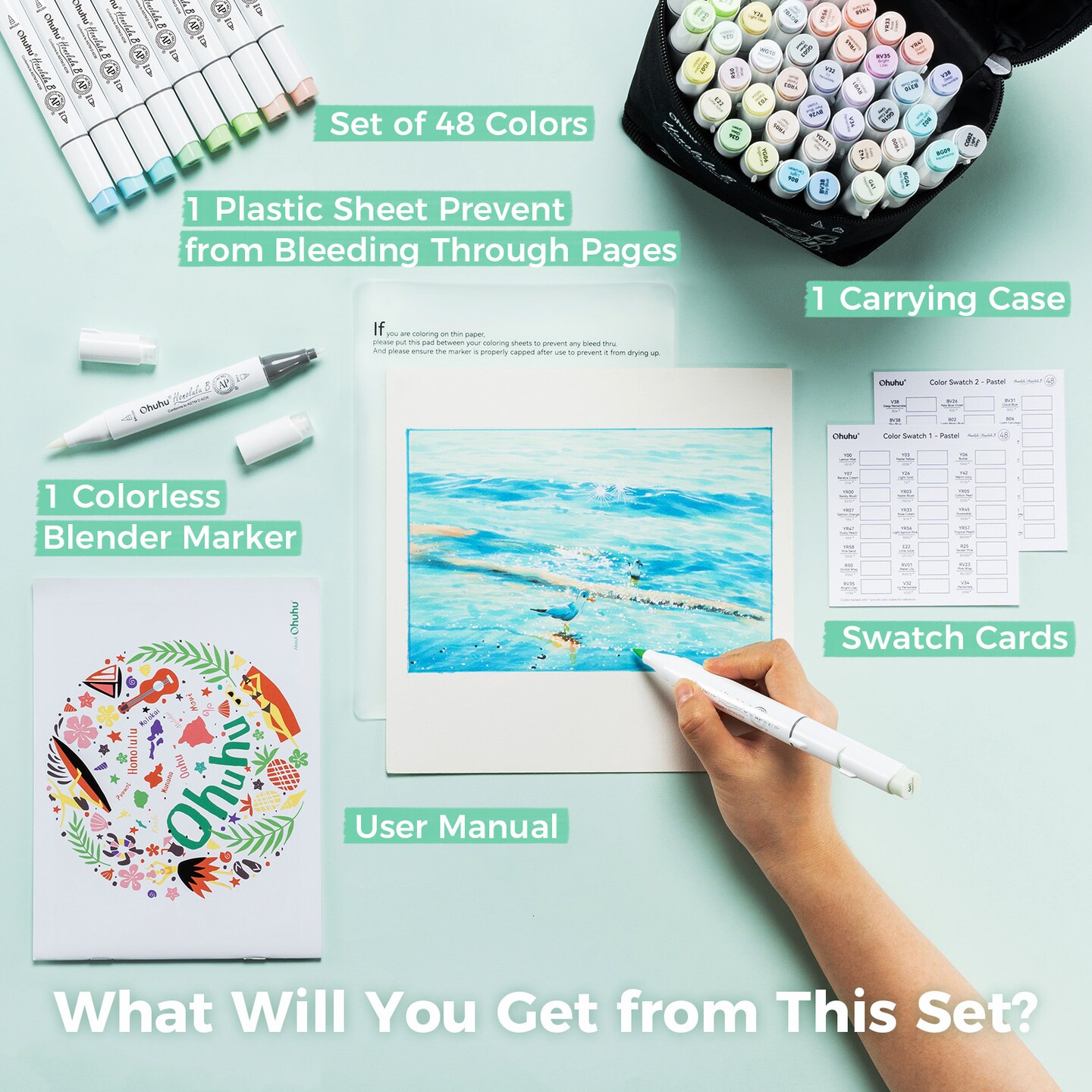 Ohuhu Honolulu B 48/96 Pastel Colors Markers Alcohol Based - Brush & Fine Dual Tips - Sweetness & Blossoming Color Sets