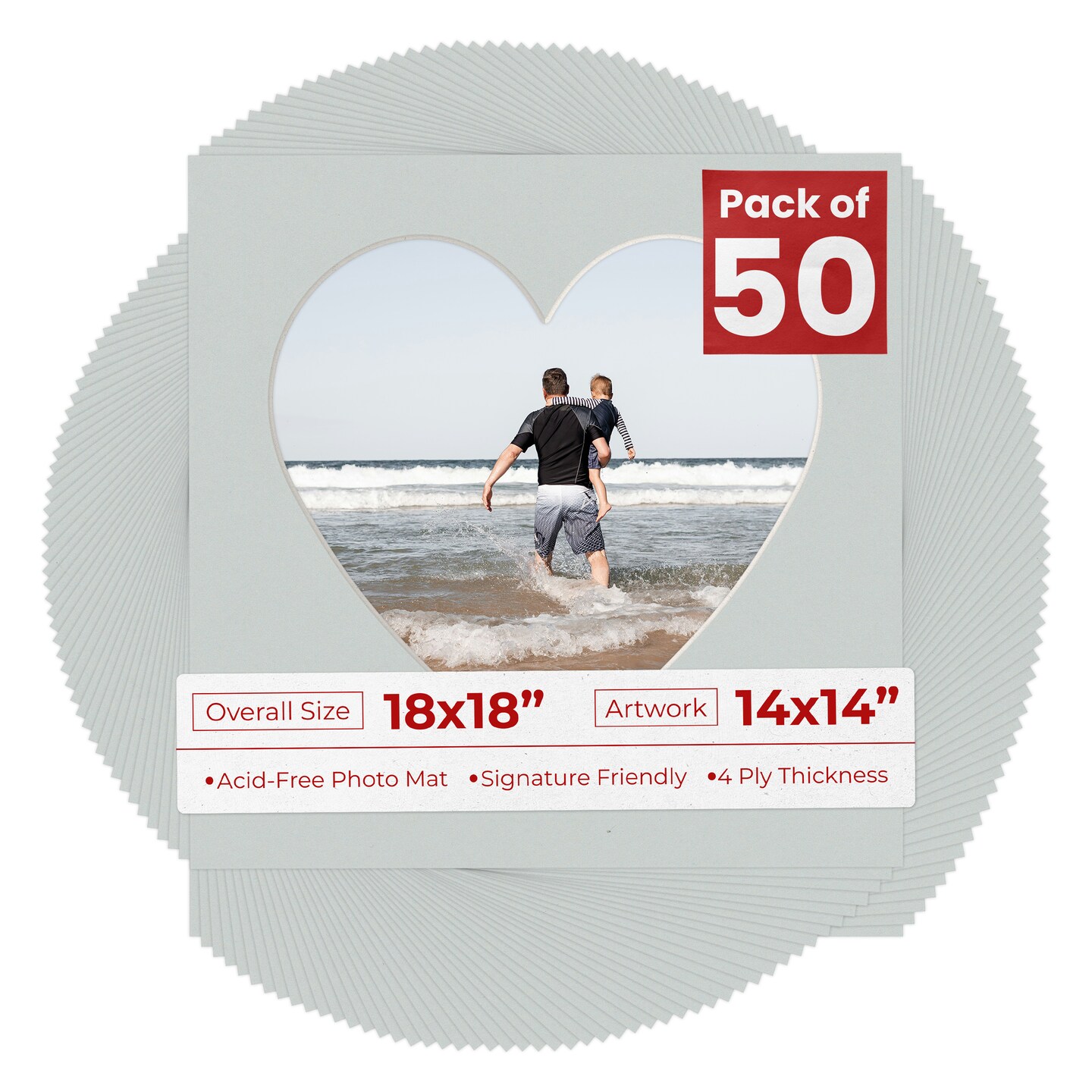 Gray Mat Board for 18x18 Frames - Heart Opening for 14x14 Photos, Color ...